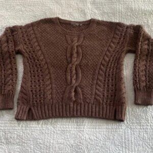 NWOT Warm Brown Crew Neck Cable Knit Sweater